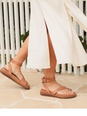 Frankie4 Middleton Women's Tan Leather Ankle-Strap Toe-Loop Sandals Size 8
